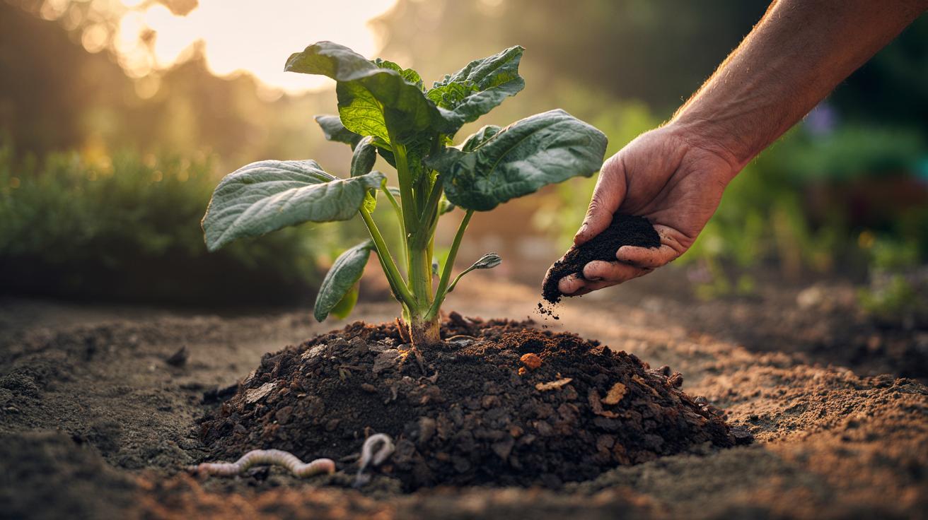 The coffee-ground mulch enriches soil: how slow-release nitrogen feeds roots deeply
