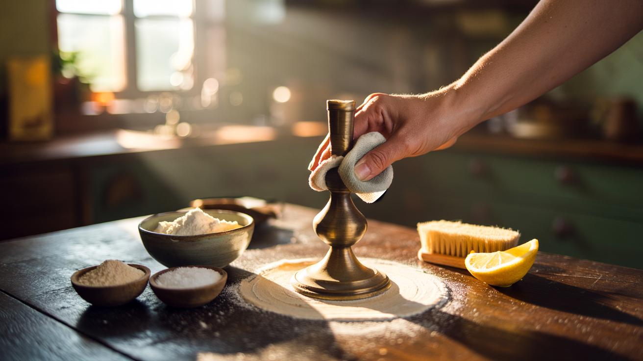 The flour-and-salt paste shines brass: how natural powders polish metal gently