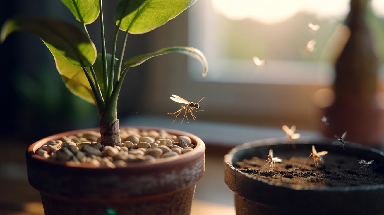 The pebble-mulch layer that stops fungus gnats: how surface drying disrupts breeding cycles
