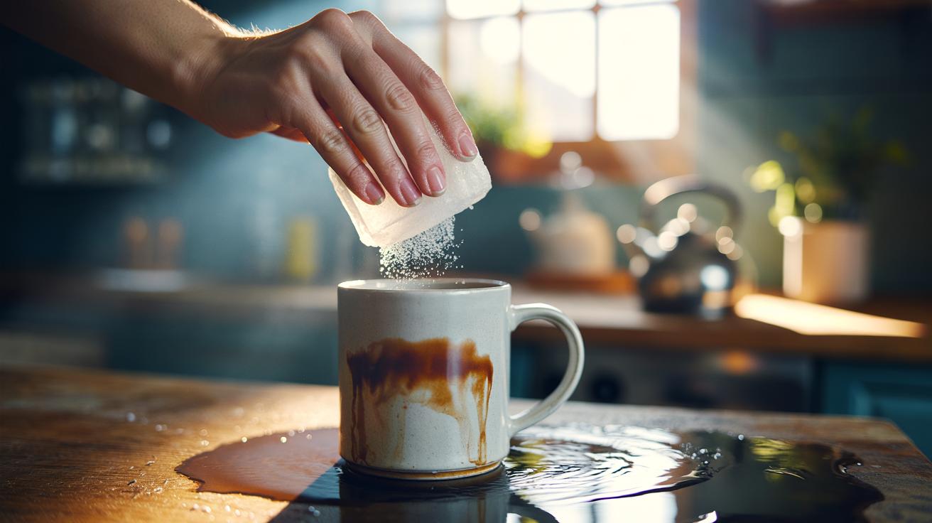 The salt-and-ice scrub cleans stained mugs: how cold friction erases tea marks