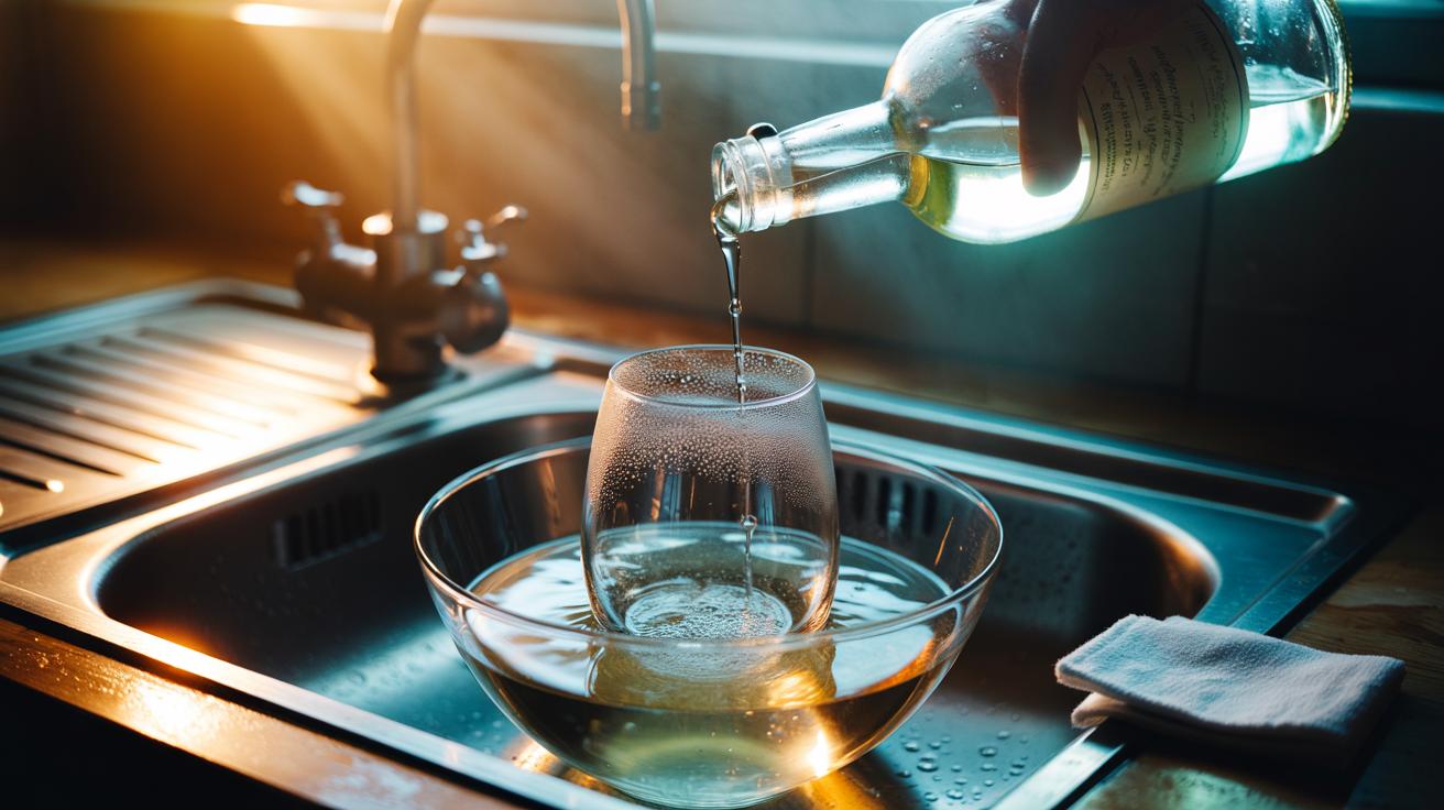 The vinegar-glass rinse stops streaking: how acidity dissolves cloudy deposits