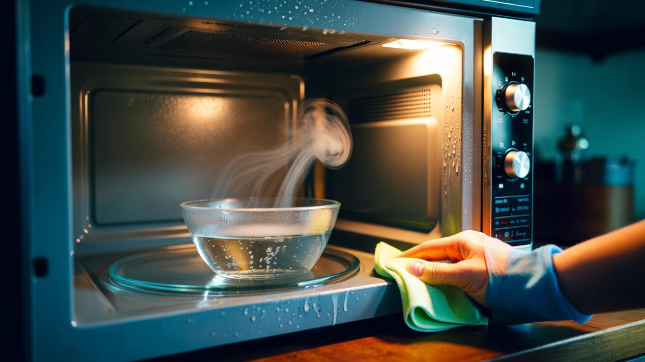The vinegar-steam bowl clears microwave grime: how heat softens buildup for easy wiping